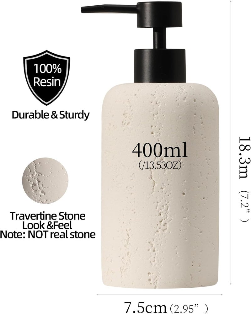 Haocoott Soap Dispensers 400mL 13.5 OZ, 2 PCS Luxurious Hand Dish Lotion Shampoo Soap Dispenser Jar, Travertine Soap Pump Bottles for Kitchen Bathroom Countertop (Cream) - Image 3
